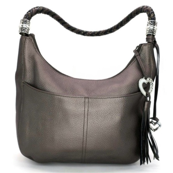 Brighton Handbags - Brighton Barbados Pewter Pebbled Leather Hobo Bag with Heart Charms